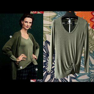 CAbi Reveal Tee 3623 - Soft Olive Green Long Sleeve Tee with Great Design - M